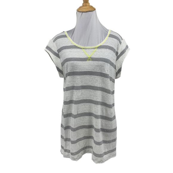 Joie Shirt Womens S Small White Gray Linen Short Sleeve Striped Crew Neck Tee - Picture 1 of 10